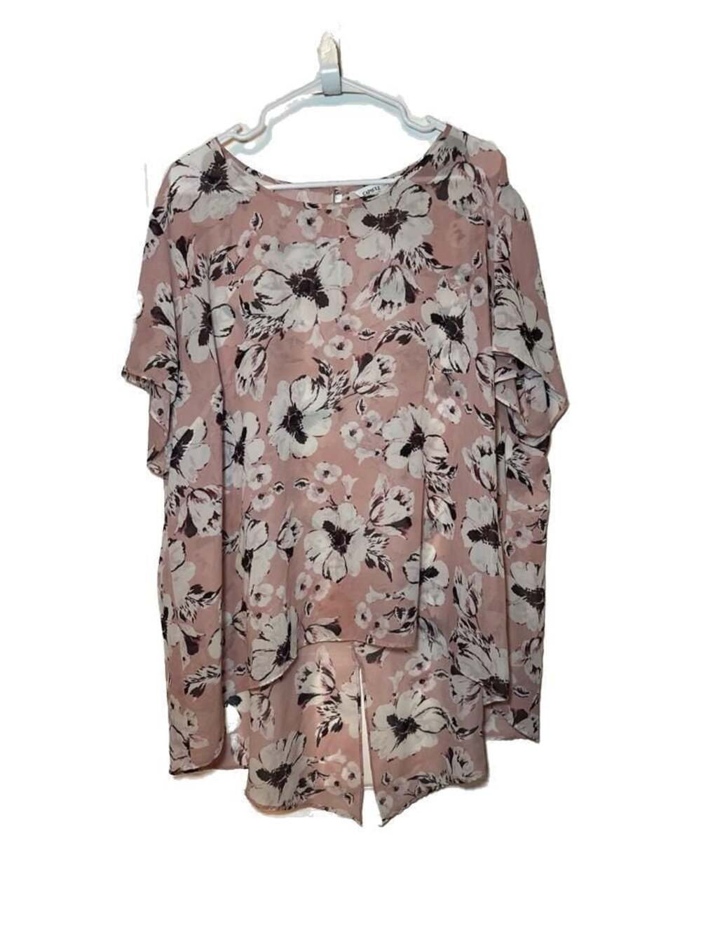 Capsule Pink Floral Chiffon Hi-Low Flutter Sleeve Blouse‎
